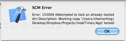 xcode attempted to lock an already-locked dir svn